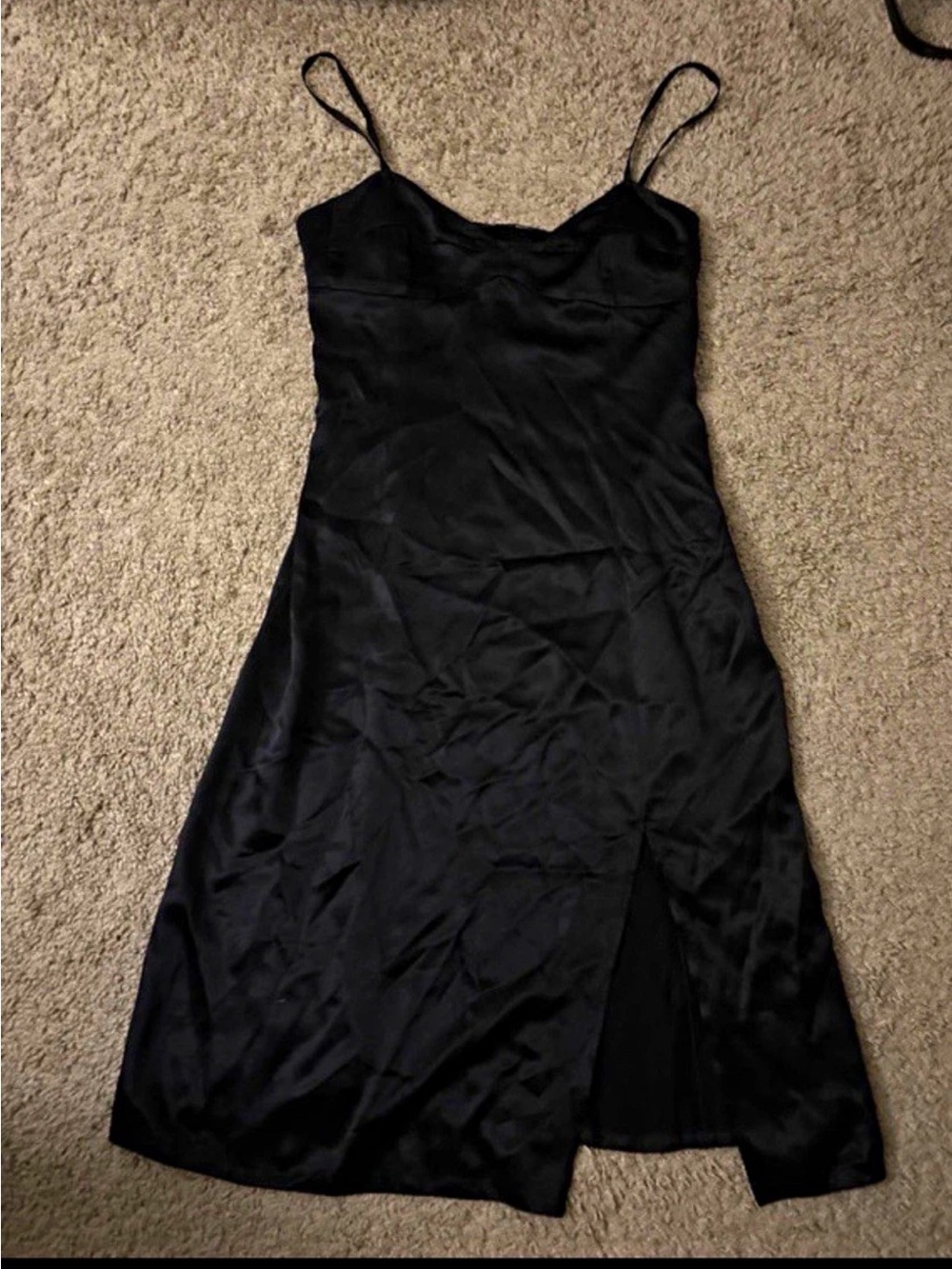 Marc Jacobs Black Satin Midi Slip Dress with Front Slit